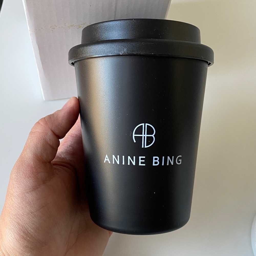 ANINE BING BLACK REUSABLE CUP AND LID NEW IN BOX